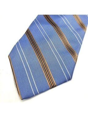 Joseph & Lyman Mens Silk Necktie Blue 58.25" All Silk Brown Diagonal Stripe